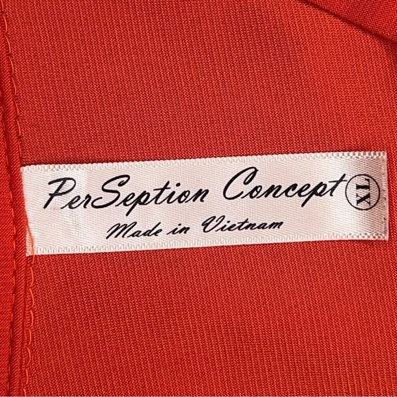 XL CORAL ORANGE STRETCH BLOUSE TOP GOLD ACCENT HALF SLEEVE STRETCH VNECK - Picture 12 of 13